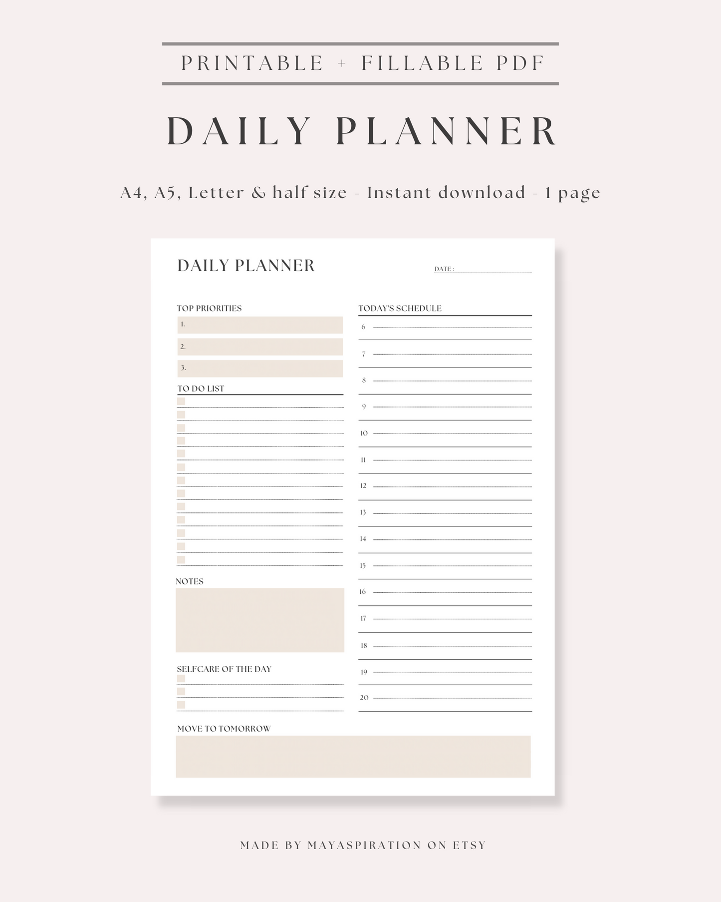 Plan for success – Daily planner insert