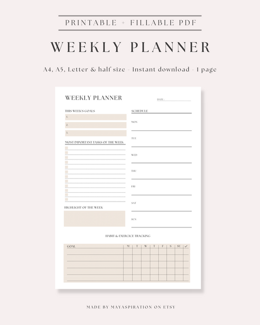 Plan for success - Weekly planner insert